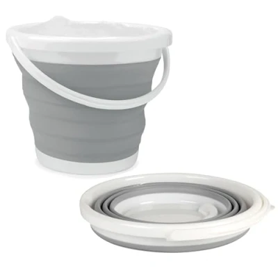 Image of Beldray LA028495GRY Collapsible Bucket Foldable Tub For Compact Storage, Indoor/Outdoor Use, Car Cleaning, Space Saving Camping/Caravans/Motorhomes, Easy Clean Plastic With Handle, 10 L, Grey