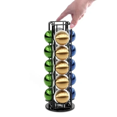 Image of SEVENLINE 20 Vertuo Pods Coffee Pod Holder Compatible For Nespresso Vertuoline Stand Rack Holds line Organizer Carousel 360 Degree Rotatable (Black)