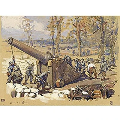 Image of Cheffer Artillery Soldiers Cannon Gun WWI War Painting Art Print Canvas Premium Wall Decor Poster Mural