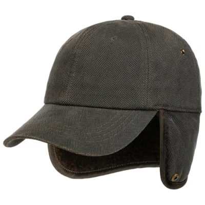 Image of Stetson Herringbone Cap with Ear Flaps Men Winter Baseball Closed Back, Peak, Lining, Leather Trim Autumn L (58 59 cm) Grey