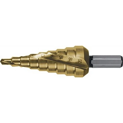 Image of RUKO HSS Spiral Fluted Step Drill Bit with Split Point, Tin Finish, 4.0 20.0 mm Diameter, Size 1, 75.0 Length, R101051T