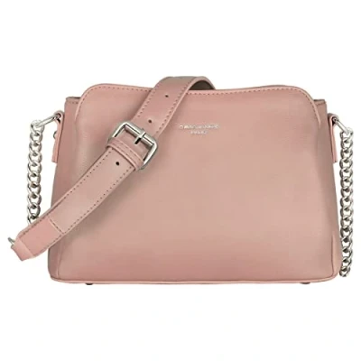 Image of David Jones Women&#039;s Small Crossbody Bag Ladies Chain Shoulder PU Leather 3 Pockets Multi Compartments Phone Purse Wallet Handbag City Travel Shopping Fashion Pink