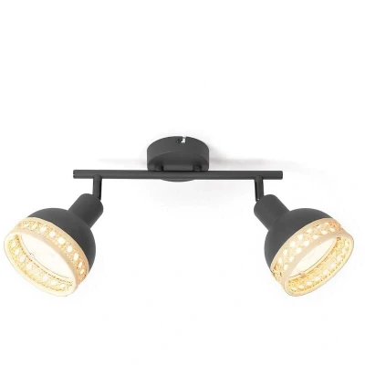 Image of Lindby Lonnaris spotlight, rattan, black, two bulb