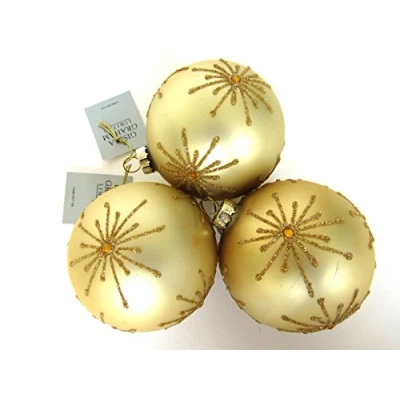 Image of Gisela Graham Christmas Gold Glass Bauble Set Of 3 Tree Decorations