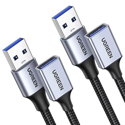 Image of UGREEN USB 3.0 Extension Cable 1M 2Pack, A Male to Female Extender, Lead Supports 5Gbps High Speed Data Transfer, Compatible with Disk Keyboard Mouse Hard Drive Printer Scanner
