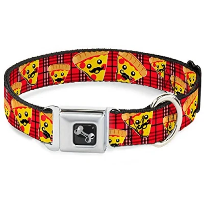 Image of Buckle Down Seatbelt Dog Collar Pizza Man Plaid Red 1&quot; Wide Fits 15 26&quot; Neck Large