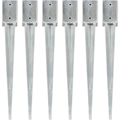 Image of vidaXL Ground Spikes 6 pcs Silver 9x9x75 cm Galvanised Steel