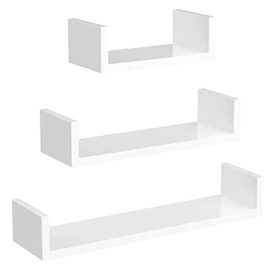 Image of SONGMICS Floating Shelf Set of 3, Wall Shelves, 30/45/60 cm, Decorative Each Holds up to 10 kg, for Living Room, Home Office, Bathroom, Kitchen, Cloud White LWS66W