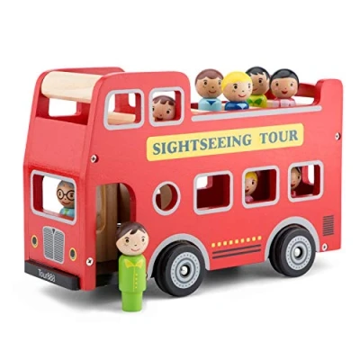 Image of New Classic Toys City Tour Bus with 9 Play Figures , Red