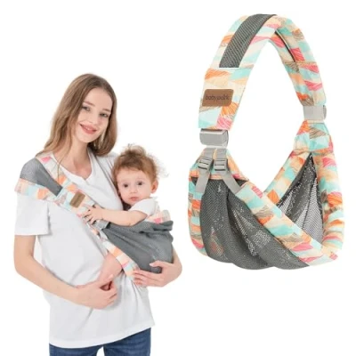 Image of IULONEE Portable Breathable Baby Sling 3D Mesh Fabric Wrap Carrier Adjustable Easy Toddler Comfortable for Newborn Up to 3 36 Months (Colorful)