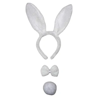 Image of Petitebelle Bunny Ear Headband Bowtie Tail 3pc Costume (White, One Size)