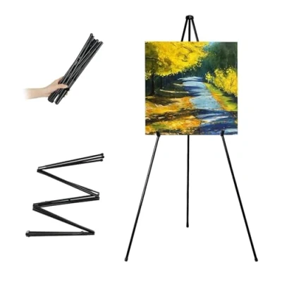 Image of VAIIGO Display Easel for Wedding Sign, Portable Folding Floor Art Easel, Adjustable 168cm Tall Metal Poster Collapsible Tripod Sign,Painting,Poster,Trade Showsetc(1Pack)