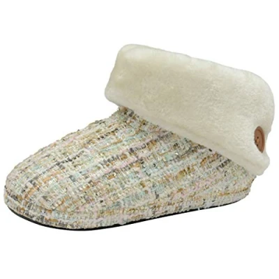 Image of DUNLOP Ladies Bootie Slippers Soft Warm Cosy Faux Fur Lined Sparkly Winter Ankle Boots (Medium (UK 5 6), Beige) …