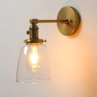 Image of Phansthy Vintage Style Wall Lights Clear Glass Shade, Edison Industrial Sconce E27 Indoor Light Fixtures Loft Bar Kitchen Lamp Lighting(Antique)