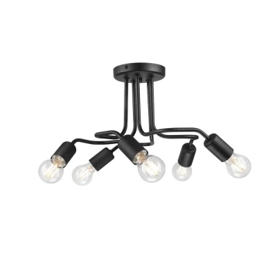 Image of Charlie Multi Arm Semi Flush Ceiling Light Black, 5x E27