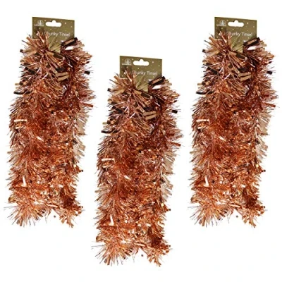 Image of Widdle Gifts 6 Metre Rose Gold Tinsel Christmas Tree Room Decoration 3 x 2m lengths