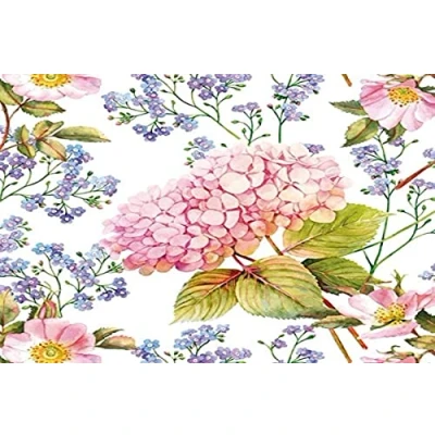 Image of 20pcs Exclusive Napkins for Decoupage Event Pink Hyfrangea &amp; Forget Me Not Flowers Vintage SLOG045901