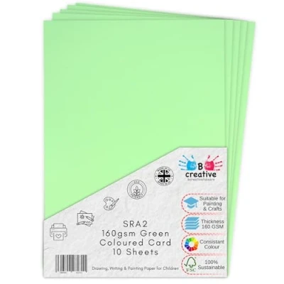 Image of SRA2 Large Green Card Coloured Display Light Poster Mounting Craft 160gsm 10 Sheets Cardstock