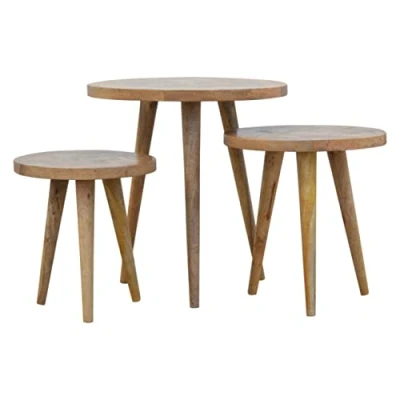 Image of Artisan Furniture Lumiere Nordic Style Set of 3 Nesting Tables with Patchwork Patterned Top