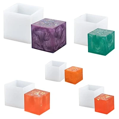 Image of WANDIC Square Resin Mold, 5 Pcs Sizes of Cube Silicone Molds, Casting Mold Tools for Polymer Clay, Crafting, Epoxy, Jewelry Making