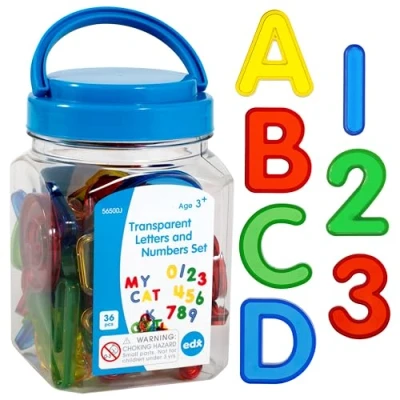 Image of edxeducation Transparent Letters and Numbers Mini Jar Colourful, Plastic Learn A Z 1 9 Sensory Play