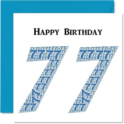 Image of Fun 77th Birthday Cards for Men Shapecloud Happy Card Dad Mum Great Grandad Grandpa Nanny Grandma Gran Uncle Auntie, 145mm x Greeting Cards,
