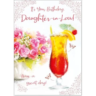 Image of doodlecards Daughter in Law Birthday Card Floral Cocktail Medium Size with Plain Envelope