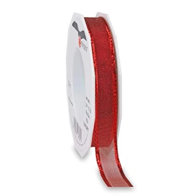 Image of Präsent Luxury Wired Organza Ribbon Red 15 mm Width, 20 m Length