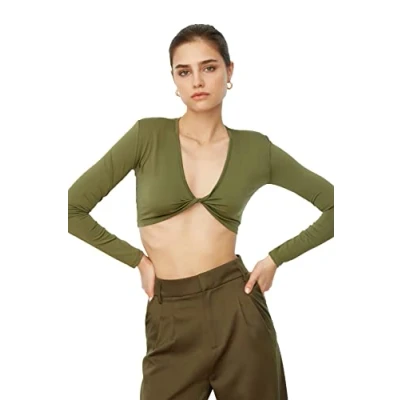 Image of Trendyol FeMan Regular fit Basic Crew Neck Knit Blouse Khaki