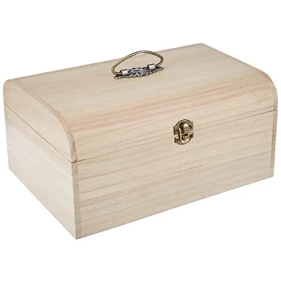 Image of Rayher Wooden Chest with Lid, DIY Wood Keepsake Box for Baby, Wedding and Anniversary, Treasure chest, natural wood, 29.5x20.5x14cm, 6166600