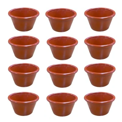 Image of Chabrias Pack of 12 Plain Traditional Melamine Ramekins Condiment Pots, Sauce Ramekins, Dip Bowls, Tough Plastic Made in England (Terracotta 2oz)