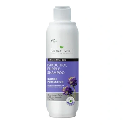 Image of Bio Balance blonde Perfection Purple Shampoo with Bakuchiol, for colour treated or natural hair