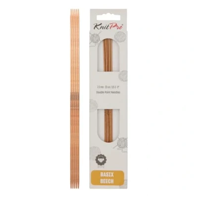 Image of KnitPro Basix Birch: Knitting Pins: Sets of 5. Double Ended: 20cm x 2.00mm, Birchwood, Multi Colour, 2mm