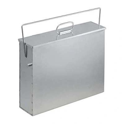 Image of Relaxdays Square Ash Bucket with Lid, 15l, Galvanised Steel, Bin for Fireplace/Barbecue/Oven, HWD: 42x44.5x12 cm, Silver
