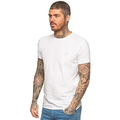 Image of EZTS581 Enzo Mens Slim Fit T Shirt Muscle Stretch Tee Gym Crew Neck Short Sleeve Top White S