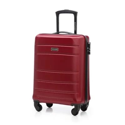 Image of WITTCHEN Travel Suitcase Carry On Cabin Luggage Hardshell Made of ABS with 4 Spinner Wheels Combination Lock Telescopic Handle Globe Line Size Red