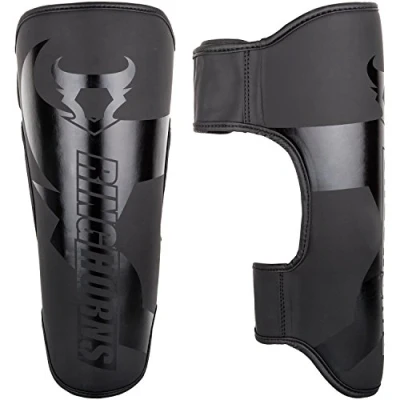 Image of Venum Ringhorns Charger Unisex Adult Boxing Shin Guard, Black/Black, Size L