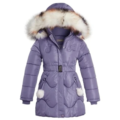 Image of SS7 Girls Quilted TikTok Padded Parka Coat Faux Fur Lilac