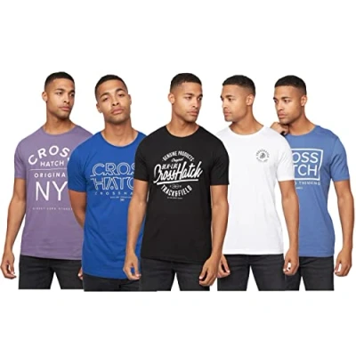 Image of Crosshatch 5Pack Mens Premium Printed Half Sleeve Crew Neck T Shirt(S,FLOMAX/ASSTD)