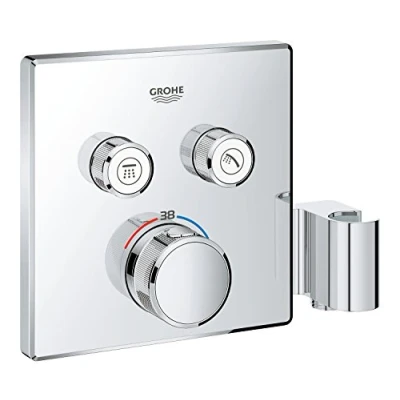 Image of GROHE Grohtherm Smartcontrol Thermostat for Shower Or Bath, Concealed Installation, with Two Valves and Integrated Union Square Shape, Chrome Finish, Made In Germany 29125000