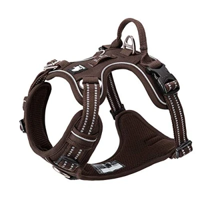 Image of Dog Harness No Pull Adjustable Reflective Step in Soft Nylon For Small Large Pet TLH56512(M, Brown)