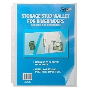 Image of A4 Clear Plastic Stud Document Wallet For Ring Binder (Pack of 5)