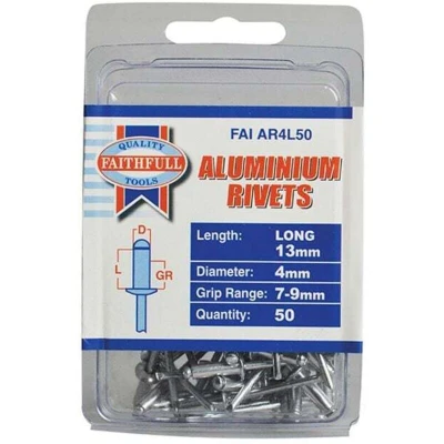 Image of Faithfull Aluminium Rivets 4 x 13mm Long Pre Pack of 50 FAIAR4L50