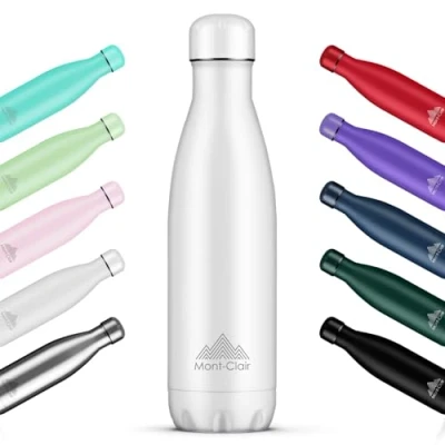 Image of Mont Clair l&#039;O Stainless Steel Water Bottle, Vacuum Insulated BPA Free, 12h Hot &amp; 24h Cold Drinks, Metal Bottle 500ML Leakproof, Ideal for Adult, Kids, Running White