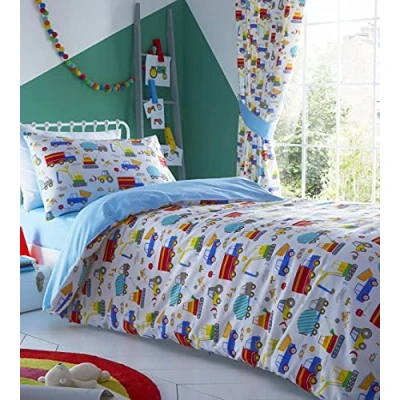 Image of HOMEMAKER BEDDING ® Little boys bedroom digger dumper trucks tractors cranes duvet sets &amp; curtains available (Duvet Set Single)