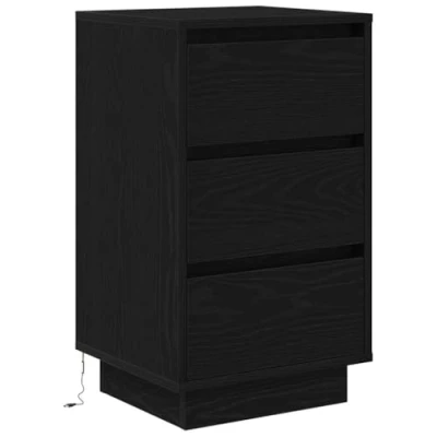 Image of vidaXL bedside cabinet black engineered wood led lights
