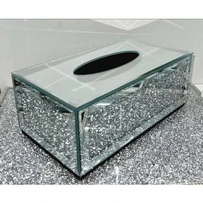 Image of Biznest Sparkle Crystal Crushed Glam TISSUE BOX Holder Mirrored Diamond Diamante (Silver)