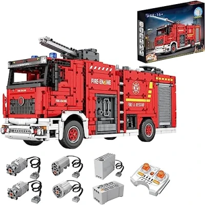 Image of Technic RC Fire Engine Building Blocks Kit, 2888 Pieces Large with motor and remote control, Water Jet Model Compatible LEGO