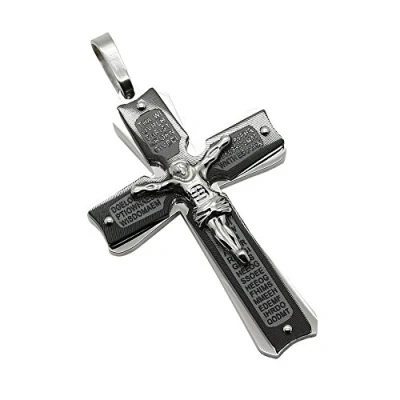 Image of tumundo Pendant Cross Crucifix Stainless Steel for Massive Chain Necklace Biker Silver Black Colour, Color:Schwarz Silbern Groß/Large/Grand
