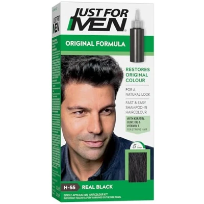 Image of Just For Men Original Formula Real Black Hair Dye, Targets Only The Grey Hairs, Restoring Colour a Natural Look H 55
